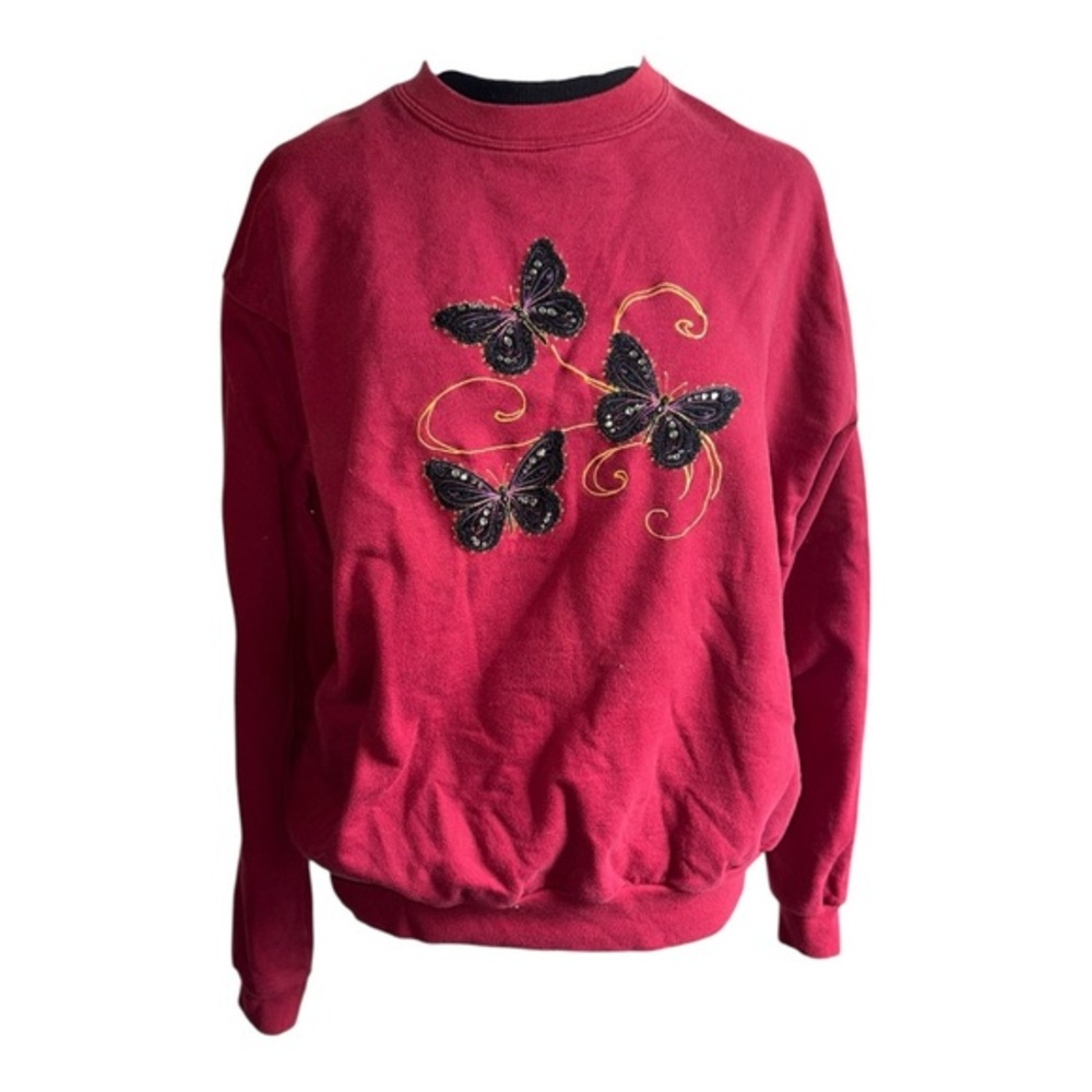 VTG 90s Top Stitch Cottage core butterfly them embroidered pullover size L